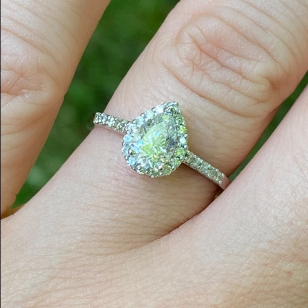 Platinum Pear Cut Halo Diamond Ring - Picture 8 of 15